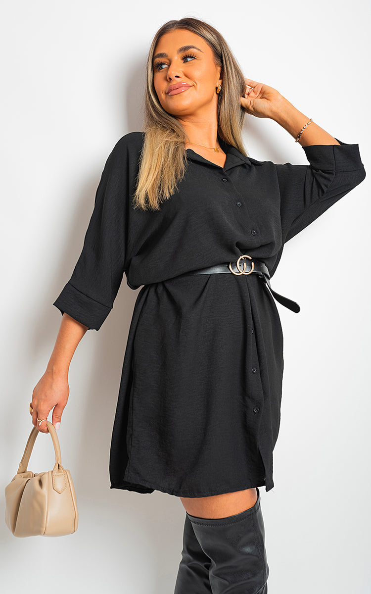 Collared Button Down Mini Dress-0